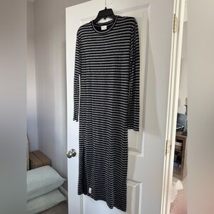 Elegant Black and Gray Striped Long Sleeve Dress